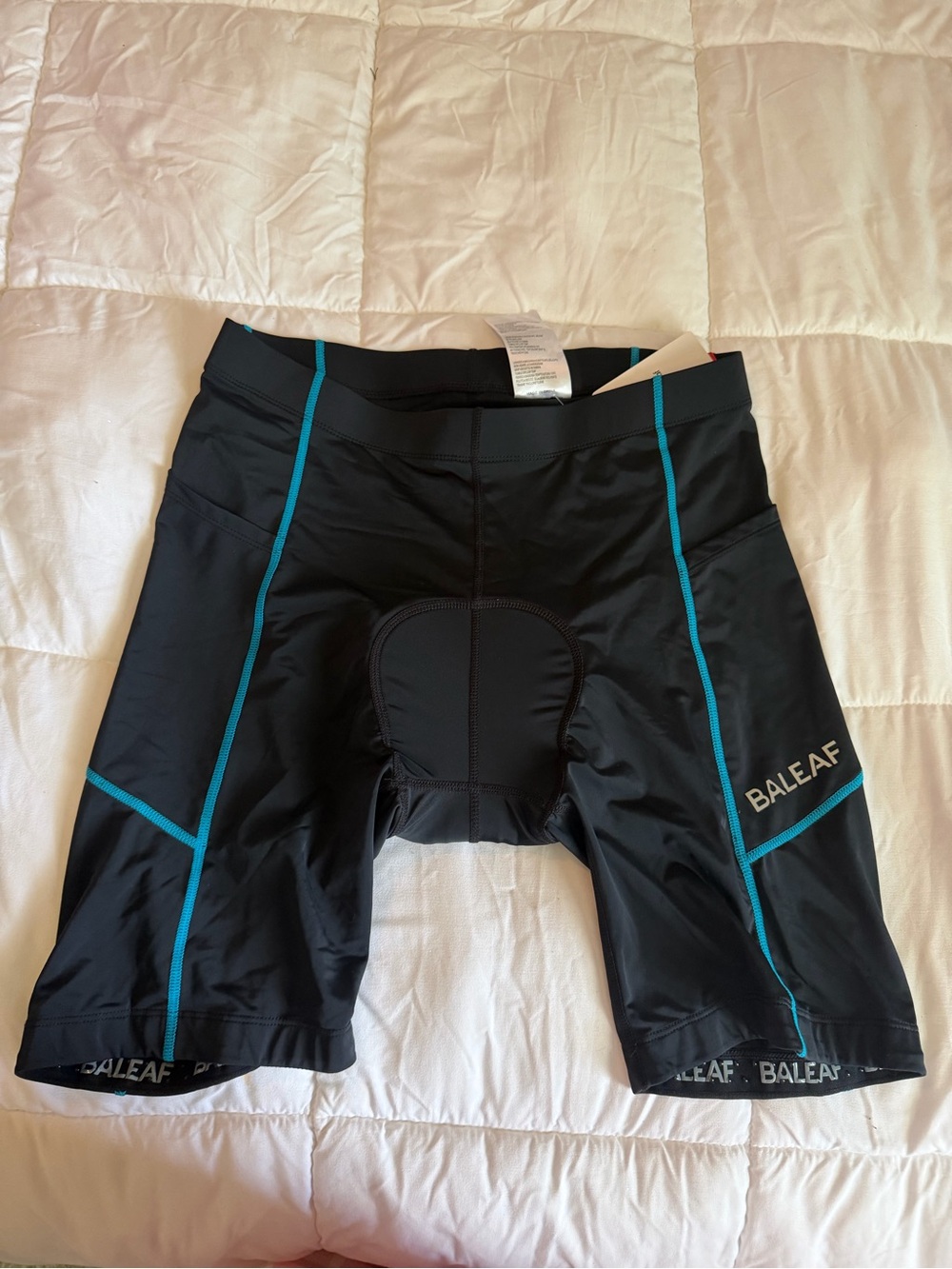 Baleaf Black Athletic Cycling Shorts with Teal Stitching